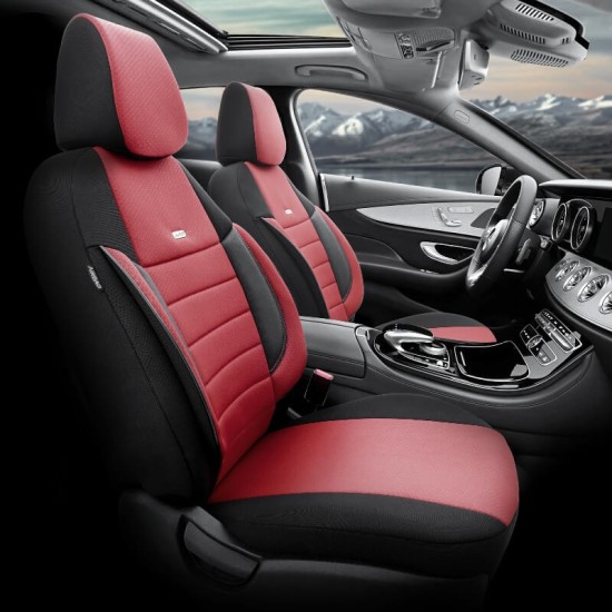 Καλύμματα Αυτοκινήτου Otom Pro Design Universal Βαμβακερό Ύφασμα Rachel / Δερματίνη Σετ Εμπρός / Πίσω 11 Τεμαχίων Μαύρο / Μπορντό PRO-105