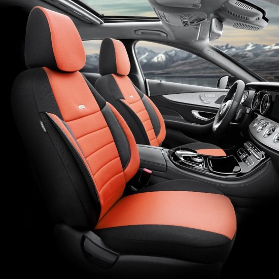 Καλύμματα Αυτοκινήτου Otom Pro Design Universal Βαμβακερό Ύφασμα Rachel / Δερματίνη Σετ Εμπρός / Πίσω 11 Τεμαχίων Μαύρο / Καμηλό PRO-106