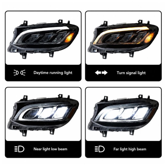 Μπροστινά Φανάρια Set Για Mercedes-Benz Sprinter W907 2018-2023  Μαύρα Full Led Carner