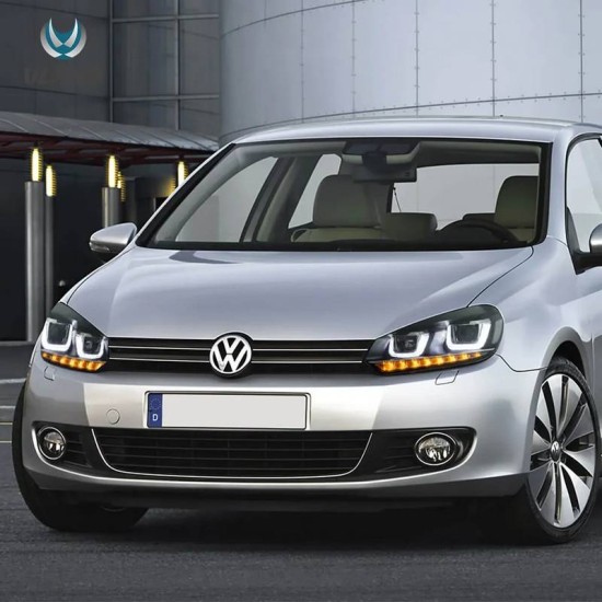 Μπροστινά Φανάρια Set Για Vw Golf VΙ (6) 08-12 DRL U-Type & Dynamic Φλας & Devil Eye Μαύρα H7/H7 Με Μοτέρ VLand