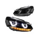 Μπροστινά Φανάρια Set Για Vw Golf VΙ (6) 08-12 DRL U-Type & Dynamic Φλας & Devil Eye Μαύρα H7/H7 Με Μοτέρ VLand