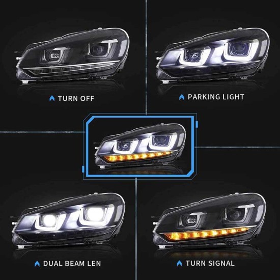 Μπροστινά Φανάρια Set Για Vw Golf VΙ (6) 08-12 DRL U-Type & Dynamic Φλας & Devil Eye Μαύρα H7/H7 Με Μοτέρ VLand