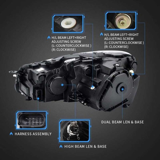 Μπροστινά Φανάρια Set Για Vw Golf VΙ (6) 08-12 DRL U-Type & Dynamic Φλας & Devil Eye Μαύρα H7/H7 Με Μοτέρ VLand