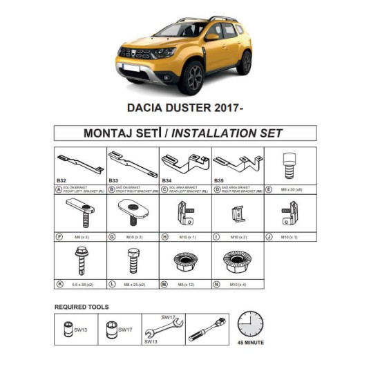 Πλαινά Σκαλοπάτια Με Βάσεις Για Dacia Duster 2018-2023 2 Τεμάχια Αλουμινίου