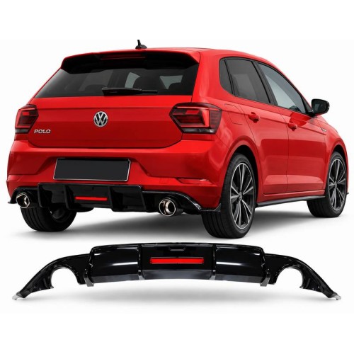 Diffuser Πίσω Προφυλακτήρα Για VW Polo 17+ AW mk6 R Look Μαύρο Γυαλιστερό Με Led -0----0- Από Abs Πλαστικό 1 Τεμάχιο