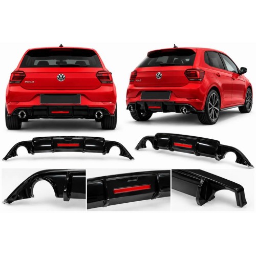 Diffuser Πίσω Προφυλακτήρα Για VW Polo 17+ AW mk6 R Look Μαύρο Γυαλιστερό Με Led -0----0- Από Abs Πλαστικό 1 Τεμάχιο