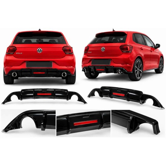 Diffuser Πίσω Προφυλακτήρα Για VW Polo 17+ AW mk6 R Look Μαύρο Γυαλιστερό Με Led -0----0- Από Abs Πλαστικό 1 Τεμάχιο