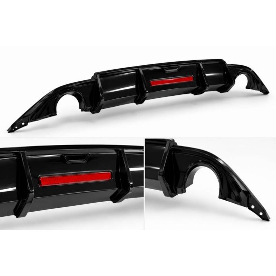 Diffuser Πίσω Προφυλακτήρα Για VW Polo 17+ AW mk6 R Look Μαύρο Γυαλιστερό Με Led -0----0- Από Abs Πλαστικό 1 Τεμάχιο
