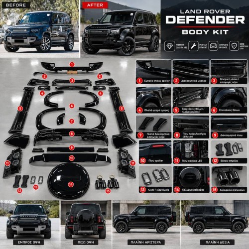Body Kit Για Land Rover Defender SUV L663 2019-2024 Piano Black Edition
