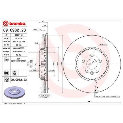 ΔΙΣΚΟΠΛΑΚΑ ΕΜ (349mm) RANGE ROVER EVOQUE (L551) 18--Brembo-BR09C98223