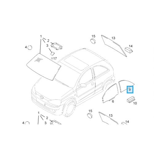 ΓΝΗΣΙΟ ΠΙΣΩ ΔΕΞΙ ΤΖΑΜΙ ΠΑΡΑΘΥΡΟΥ OPEL CORSA-C 3D 2001-2006