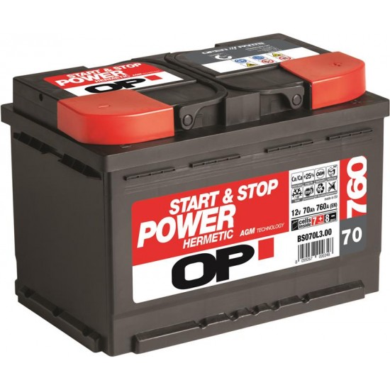 ΜΠΑΤΑΡΙΑ OP AGM START&ST POWER 12V 70A 760cca (278x175x190) ΔΞ