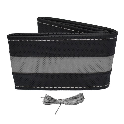 Κάλυμμα Τιμονιού Αυτοκινήτου Otom Stitching Δερματίνη Ραφτό Εξώγαζο Μαύρο - Γκρι Medium 37-39cm DK-305