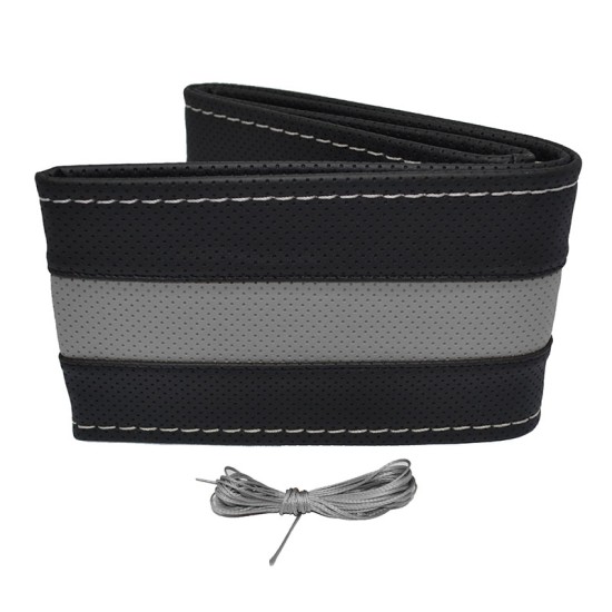 Κάλυμμα Τιμονιού Αυτοκινήτου Otom Stitching Δερματίνη Ραφτό Εξώγαζο Μαύρο - Γκρι Medium 37-39cm DK-305