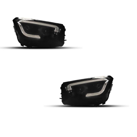 Μπροστινά Φανάρια Set Για Mercedes-Benz GLC C253/X253 Upgrade Σε Facelift Look 2020-2021 Μαύρα Full Led DRL Με Μοτέρ Carner