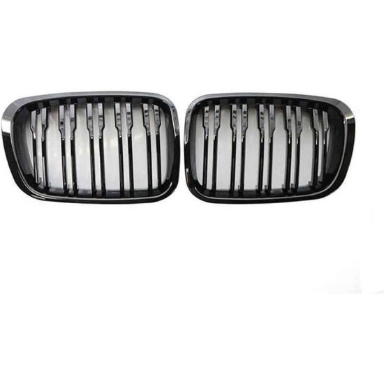Καρδιές Μάσκας Για Bmw 3 E46 99-01 Sedan/Touring/Compact M4 Look Με Διπλή Γρίλια Μαύρο Γυαλιστερό 2 Τεμάχια