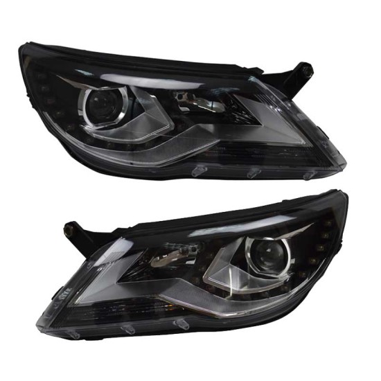 Μπροστινά Φανάρια Set Για Vw Tiguan mk1 07-11 DRL Μαύρα H7/H7 Με Μοτέρ  Carner