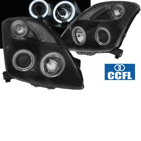 Μπροστινά Φανάρια Set Για Suzuki Swift 05-10 ccfl Angel Eyes Μαύρα H1/H1Sonar
