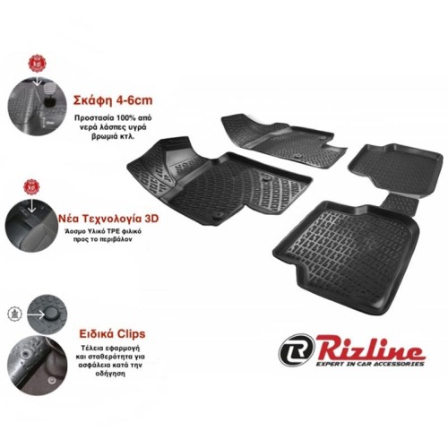 Πατάκια Σκαφάκια 3D Από Λάστιχο TPE Για Ford Mondeo MK3 2000-2007 Rizline 4 Τεμάχια Μαύρα