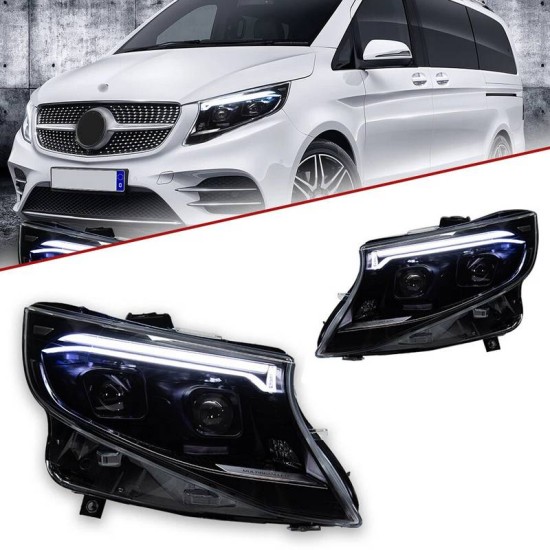 Μπροστινά Φανάρια Set Για Mercedes-Benz Vito W447 14-24 W448 2025 Look DRL Led Tube Μαύρα Carner