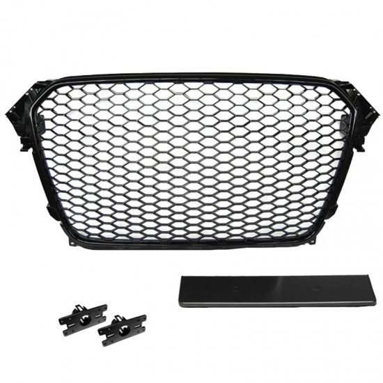 Μάσκα Για Audi A4 B8 11-15 RS4 Look Κυψελωτή Γυαλιστερό Μαύρο 1 Τεμάχιο