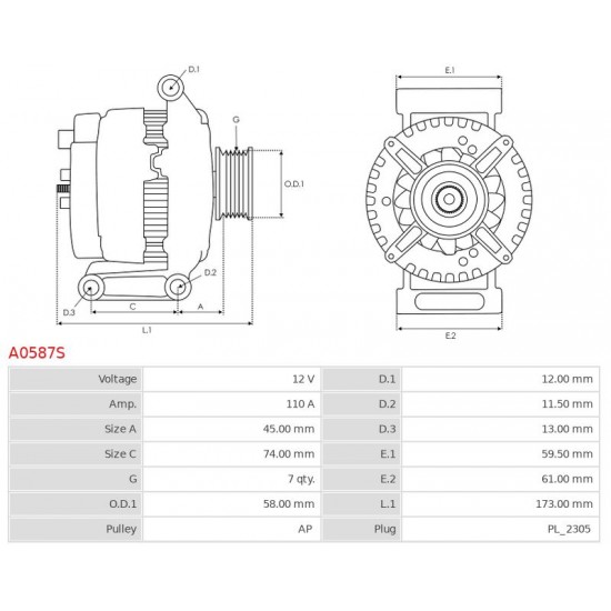 ΔΥΝΑΜΟ FORD RANGER 2200TDCI 110AMP-A0587S